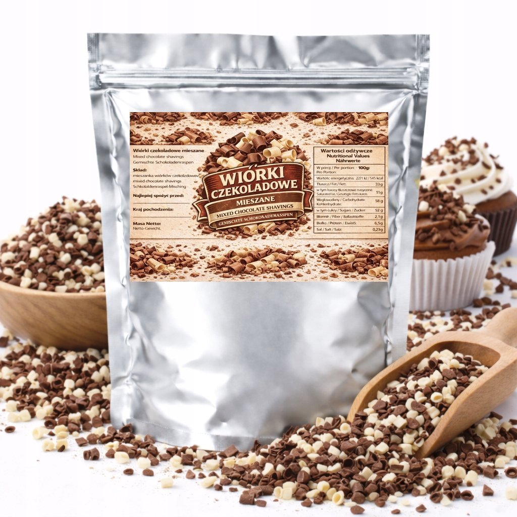 Wiórki Czekoladowe Mieszane - posypka do tortu, ciast i deserów 50g