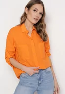 Koszule damskie - Pomarańczowa Bawełniana Koszula Klasyczna z Kieszeniami Sasana - miniaturka - grafika 1