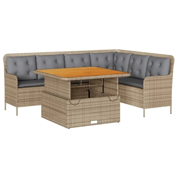 Zestaw wypoczynkowy rattan PE L beżowy 221x163x90 cm