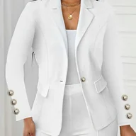 Kurtki damskie - TEMU Jednoczęściowa Kurtka Damska Casual z Kołnierzem, Guzikami i Dekoracyjną Kieszenią, Modna, Jednokolorowa, Na Cztery Pory Roku - miniaturka - grafika 1