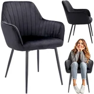 Krzesła - Krzesło Cora, tapicerowane, welurowe, 56x47x82 cm, czarne - miniaturka - grafika 1