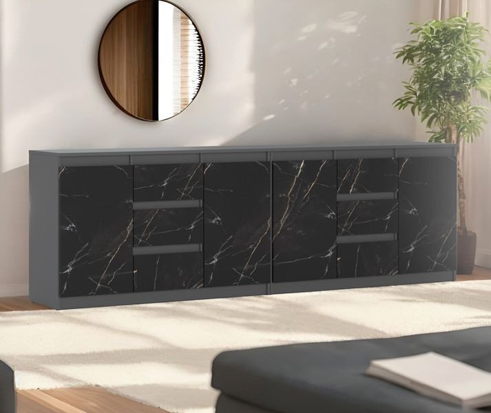 Komoda 240cm Z 6 Szufladami Nowoczesna Szafka Rtv Szara Mat San Sebastian