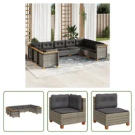 Sofy ogrodowe - The Living Store 9-częściowa sofa ogrodowa z poduszkami z szarego polirattanu - miniaturka - grafika 1