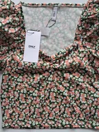 Bluzki damskie - Only Thea Fever Neon&Nylon Top bluzka r.L kwiaty kolorowa krótka - miniaturka - grafika 1