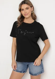 Czarny T-shirt z Bawełny o Kroju Oversize z Haftem i Cekinami Uliowena - Koszulki i topy damskie - miniaturka - grafika 1