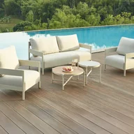 Meble ogrodowe - Zestaw mebli ogrodowych z aluminium: kanapa 2-osobowa, 2 fotele i 2 stoliki kawowe - Beżowy - LOMAM marki MYLIA - miniaturka - grafika 1