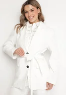 Marynarki i żakiety damskie - Biała Taliowana Marynarka o Jednorzędowym Kroju z Wiązanym Paskiem Davililsa - miniaturka - grafika 1
