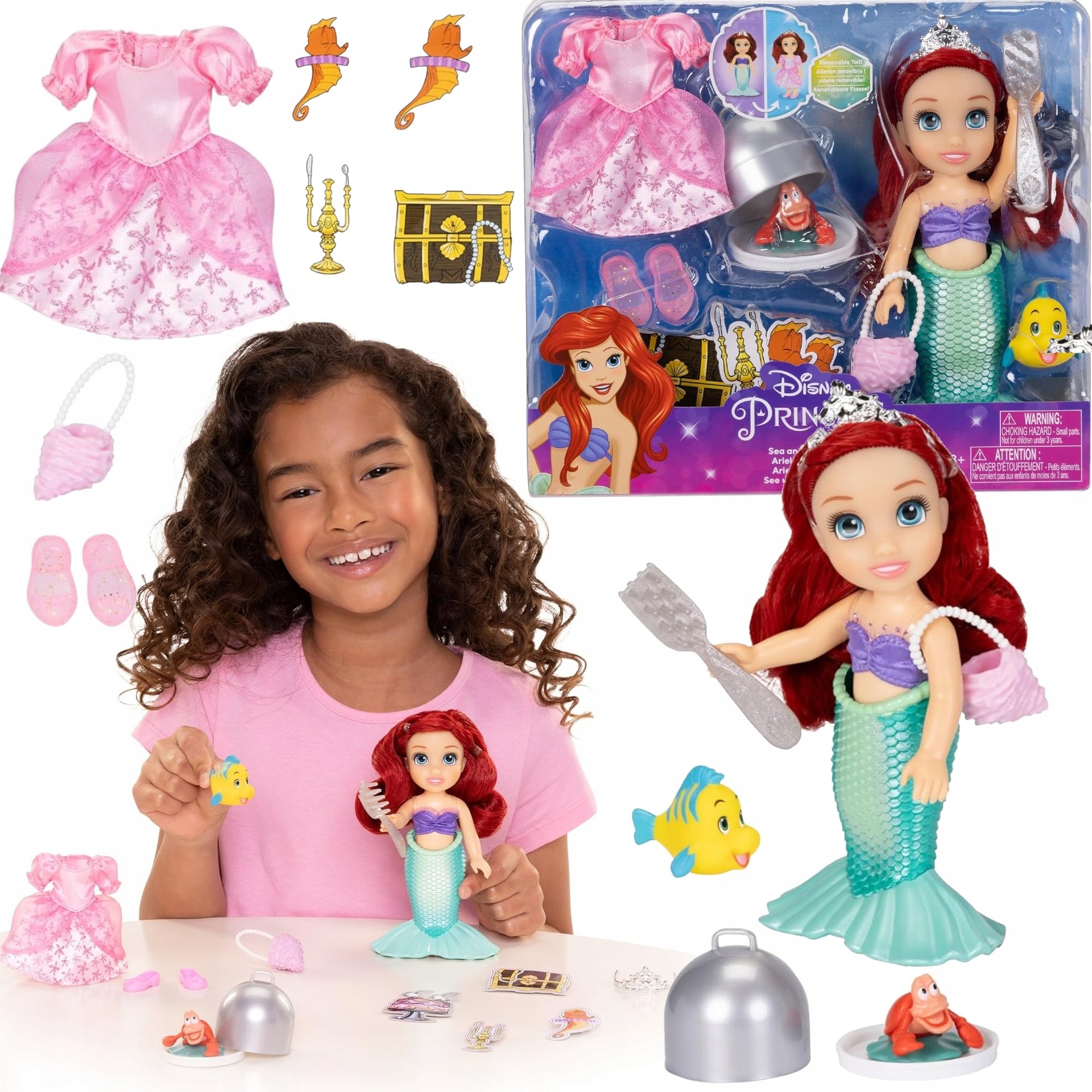 Mini Lalka Laleczka Disney Mała Syrenka Arielka Ariel 16 CM Akcesoria
