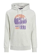 Bluzy męskie - JACK & JONES Męska bluza z kapturem JJSUMMER COOL Sweat Hood, biały melanż, L, bia?y melan?, L - miniaturka - grafika 1