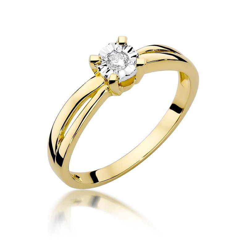 Złoty pierścionek Diament 0,08ct żółte złoto pr. 585