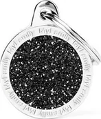 Odblaski i adresówki - Zawieszka Adresówka Identyfikator z grawerem dla psa i kota duże koło czarne glitter - miniaturka - grafika 1