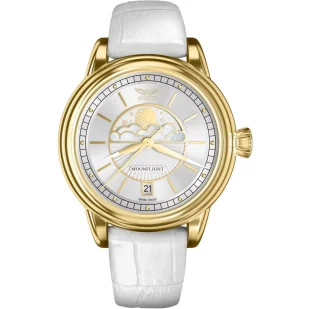 Zegarek Zegarek damski Aviator MOONFLIGHT V.1.33.1.343.4 Swiss Made złoty na pasku - Zegarki damskie - miniaturka - grafika 1