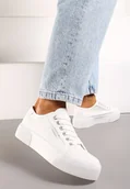 Trampki damskie - Białe Klasyczne Sznurowane Trampki przed Kostkę na Grubej Podeszwie Artivea - miniaturka - grafika 1