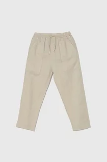 Spodnie i spodenki dla dziewczynek - United Colors of Benetton spodnie lniane dziecięce kolor beżowy gładkie - grafika 1