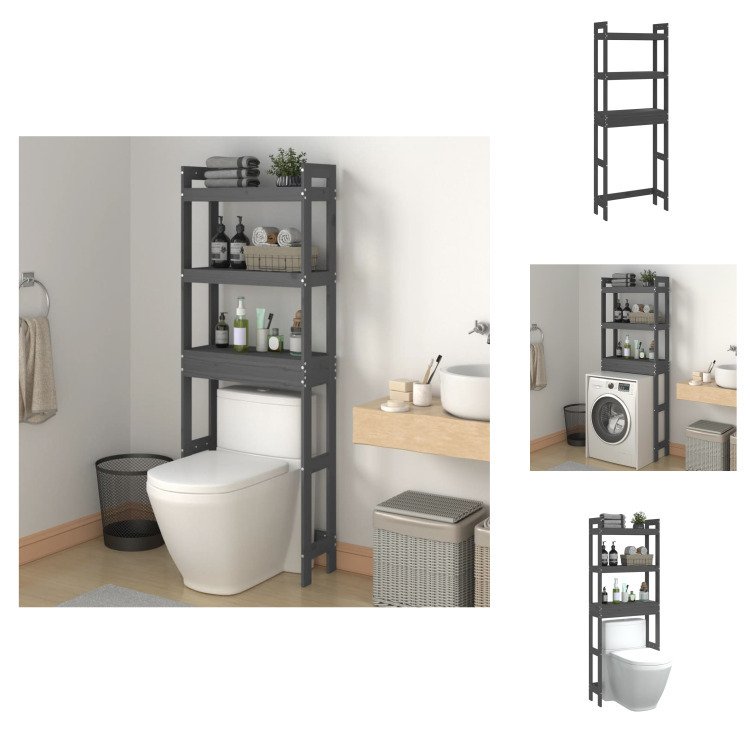 vidaXL Półka toaletowa szara 63x26x171 cm lite drewno sosnowe - wieszak na ręczniki
