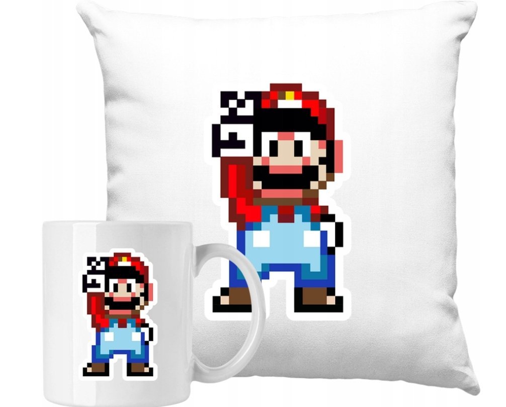 ZESTAW PODUSZKA + KUBEK Nintendo Mario Retro Vintage Pomysł Na Prezent