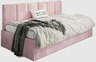 Łóżka - Łóżko młodzieżowe SORA 120x200 różowe z tapicerowanym panelem i pojemnikiem na pościel MKPOL - miniaturka - grafika 1