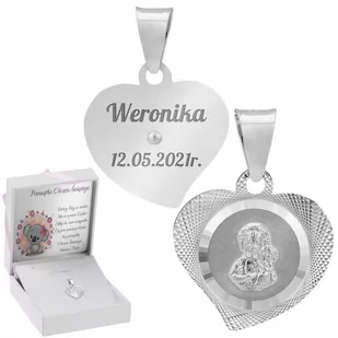 Srebrny Medalik z Matką Boską W Sercu Z Dedykacją - Dewocjonalia - miniaturka - grafika 1