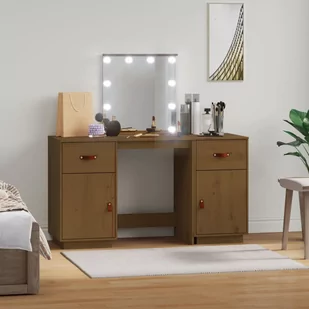 Lumarko Toaletka z LED, miodowy brąz, lite drewno sosnowe - Toaletki - miniaturka - grafika 1