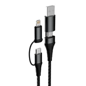 Kable USB - Dudao kabel przewód 4w1 microUSB - Lightning + USB Typ C - USB szary Power Delivery 65W 1m szary - miniaturka - grafika 1