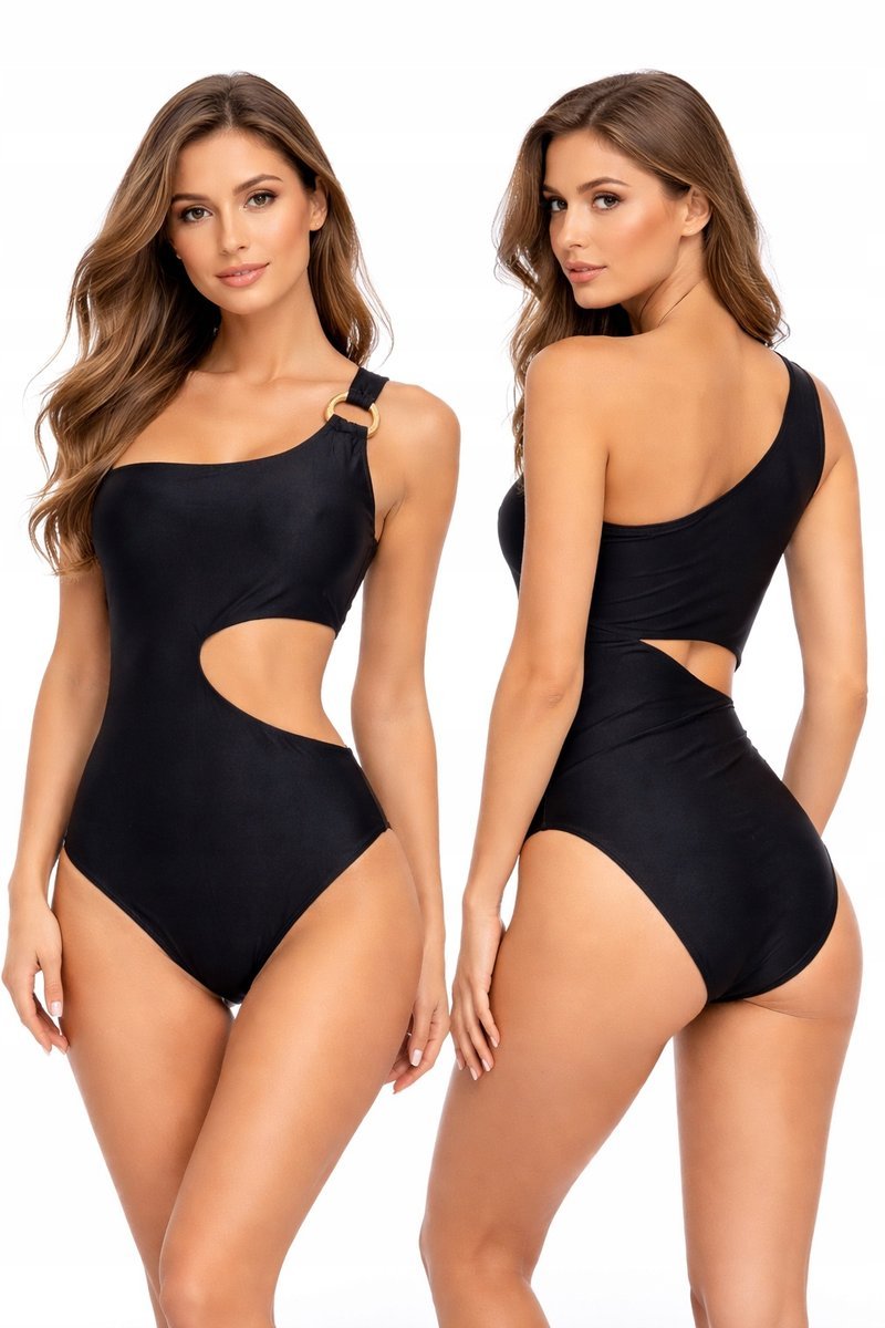 MONOKINI DAMSKIE CZARNE STRÓJ KĄPIELOWY WYCIĘCIA ASYMETRYCZNY HIT