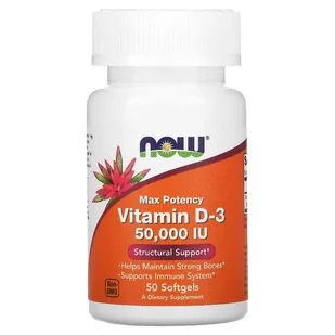 NOW Foods Vitamin D3 50,000IU - 50softgels. Odporność - Przeziębienie i grypa - miniaturka - grafika 1