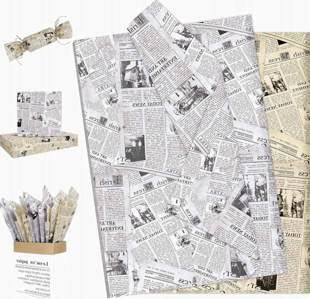 BIBUŁKA OZDOBNA 100 ARKUSZY 50X35CM VINTAGE GAZETA PAPIER PAKOWANIE