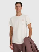 Koszulki męskie - 4F T-shirt regular z nadrukiem męski - beżowy S - miniaturka - grafika 1