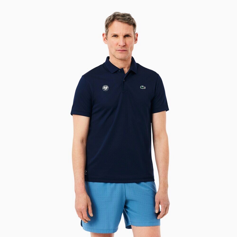 Koszulka męska Lacoste Roland Garros Performance Short Sleeved Ribbed Collar Shirt Navy Blue M