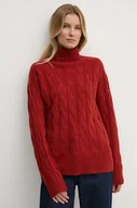 Swetry damskie - Tommy Hilfiger sweter damski kolor bordowy lekki z golfem WW0WW43102 - miniaturka - grafika 1