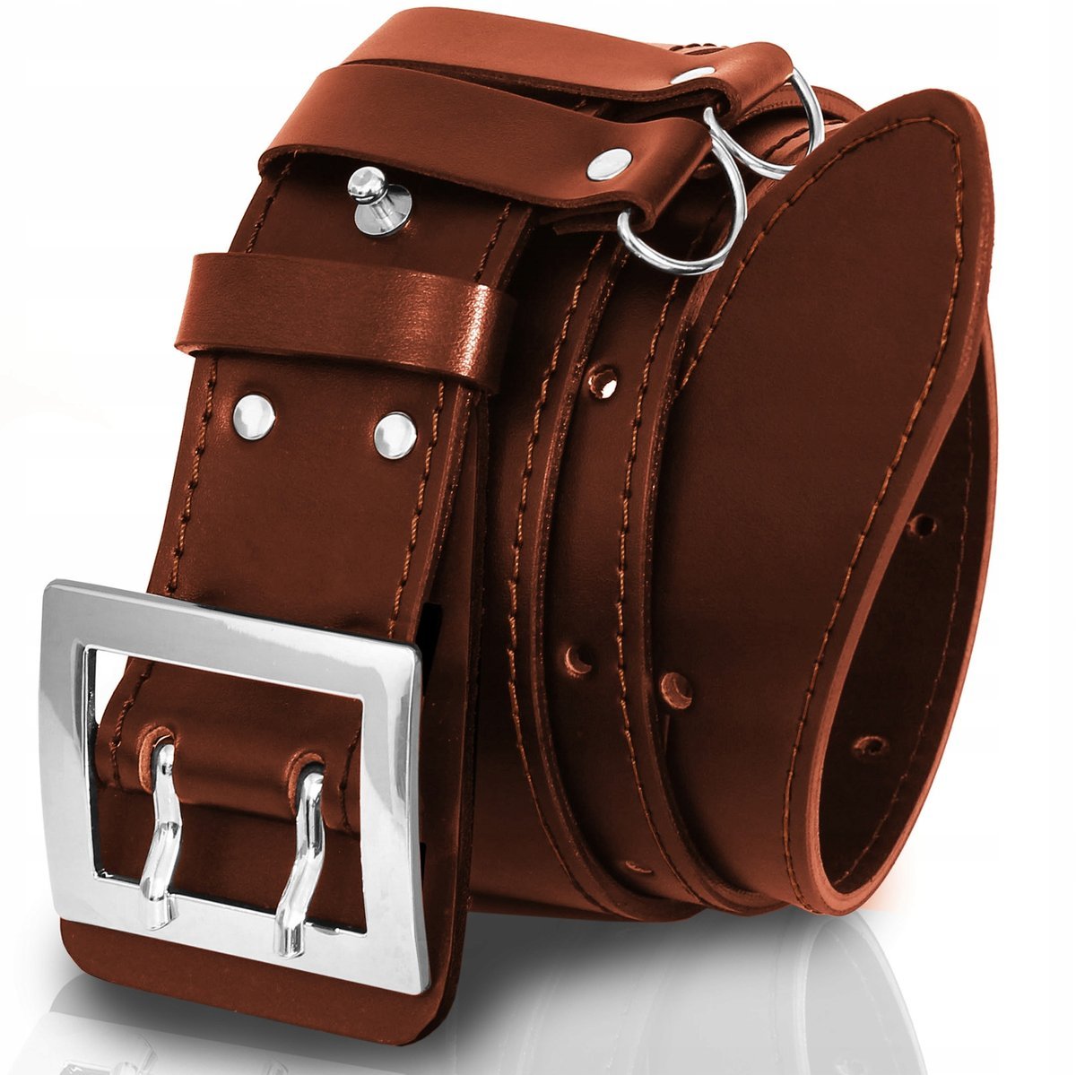 PAS OFICERSKI STRAŻCKI SKÓRZANY PASEK DO STRAŻY WOJSKOWY SKÓRA BRĄZOWY r.75