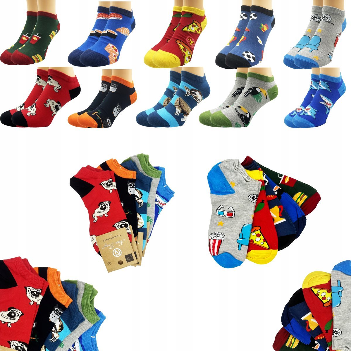 ZESTAW 10 PAR STOPKI Męskie skrapety bawełniane ŚMIESZNE r. 44-46