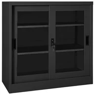 Szafki do salonu - shumee Szafka z drzwiczkami przesuwnymi antracyt 90x40x90 cm stal - miniaturka - grafika 1