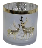 Świeczniki - Świecznik szklany ze złotymi reniferami maxi - miniaturka - grafika 1