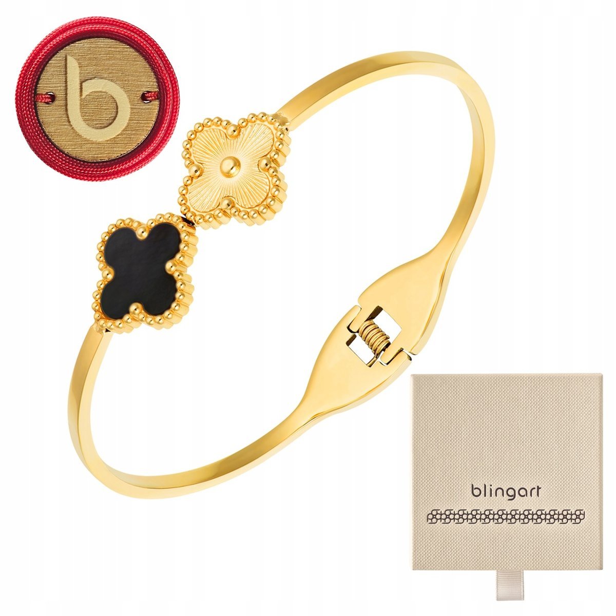 Bransoletka damska BANGLA pozłacana kwiatki czarne frezowane BLINGART