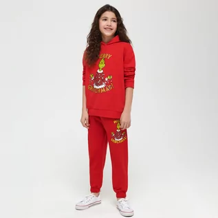 Spodnie i spodenki dla dziewczynek - Sinsay - Spodnie dresowe Grinch - Czerwony - grafika 1