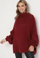 Swetry damskie - Bordowy Golf z Wełną o Kroju Oversize z Obniżoną Linią Ramion Lilenae - miniaturka - grafika 1