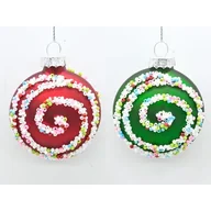 Bombki - Bombka szklana z koralikami 6 cm czerwony / zielony - miniaturka - grafika 1