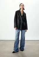 Płaszcze damskie - Stradivarius Marynarka z efektem skóry Czarny S - miniaturka - grafika 1