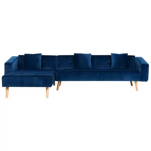 Beliani Beliani Sofa narożna prawostronna welur niebieska rozkładana VADSO - Narożniki - miniaturka - grafika 1