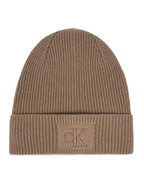 Czapki damskie - Calvin Klein Czapka Embroidered Rib Cotton Beanie LV04F8097G Beżowy - miniaturka - grafika 1