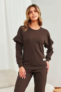 Brązowy komplet damski z falbankami - Piżamy damskie Brązowy komplet damski z falbankami - Piżamy damskie - miniaturka - grafika 1