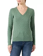 Swetry damskie - GANT Damski sweter ze stretchem Cotton Cable z dekoltem w serek, zielony jadeitowy, standardowy - miniaturka - grafika 1