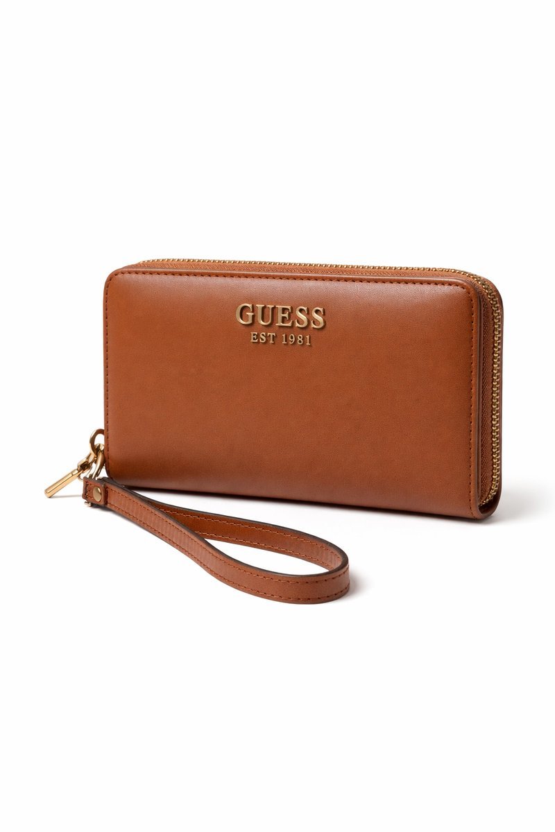 GUESS KLASYCZNY BRĄZOWY PORTFEL DAMSKI NA ZAMEK Z PASKIEM 15 x 10 x 4 1I4A