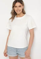 Koszulki i topy damskie - Biały T-shirt z Kwiatowymi Aplikacjami Tilenna - miniaturka - grafika 1