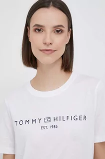 Koszulki sportowe damskie - Tommy Hilfiger t-shirt bawełniany kolor biały - grafika 1