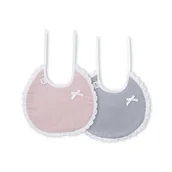 Śliniaki i fartuszki - Śliniak bawełniany 2 szt. z odobną koronką szary różowy okągły - miniaturka - grafika 1