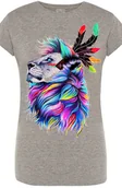 Koszulki i topy damskie - Lew Kolorowy Damski T-shirt Modny Nadruk Rozm.XL - miniaturka - grafika 1