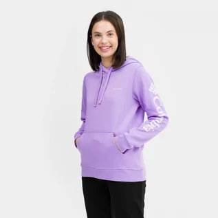 Bluzy sportowe damskie - Damska bluza dresowa nierozpinana z kapturem Columbia Trek Graphic Hoodie - fioletowa - COLUMBIA - grafika 1