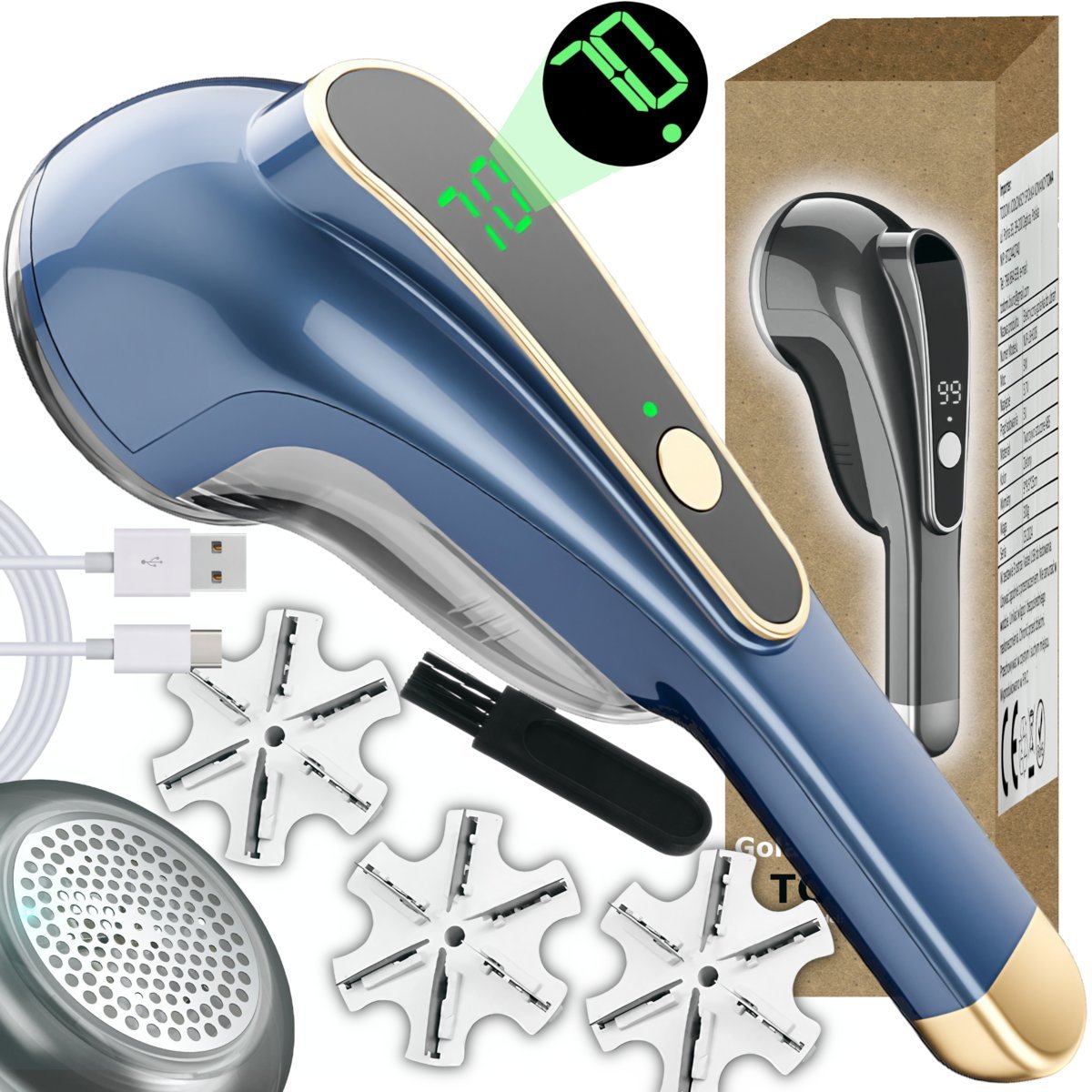 Golarka Do Ubrań Swetrów Kanapy Todomi Mocna 9W Duża Maszynka + 2 Ostrza